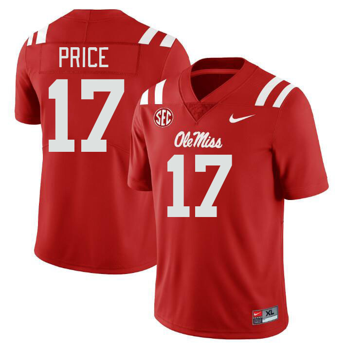 Ole Miss Rebels #17 Devin Price College Football Jerseys Stitched Sale-Red